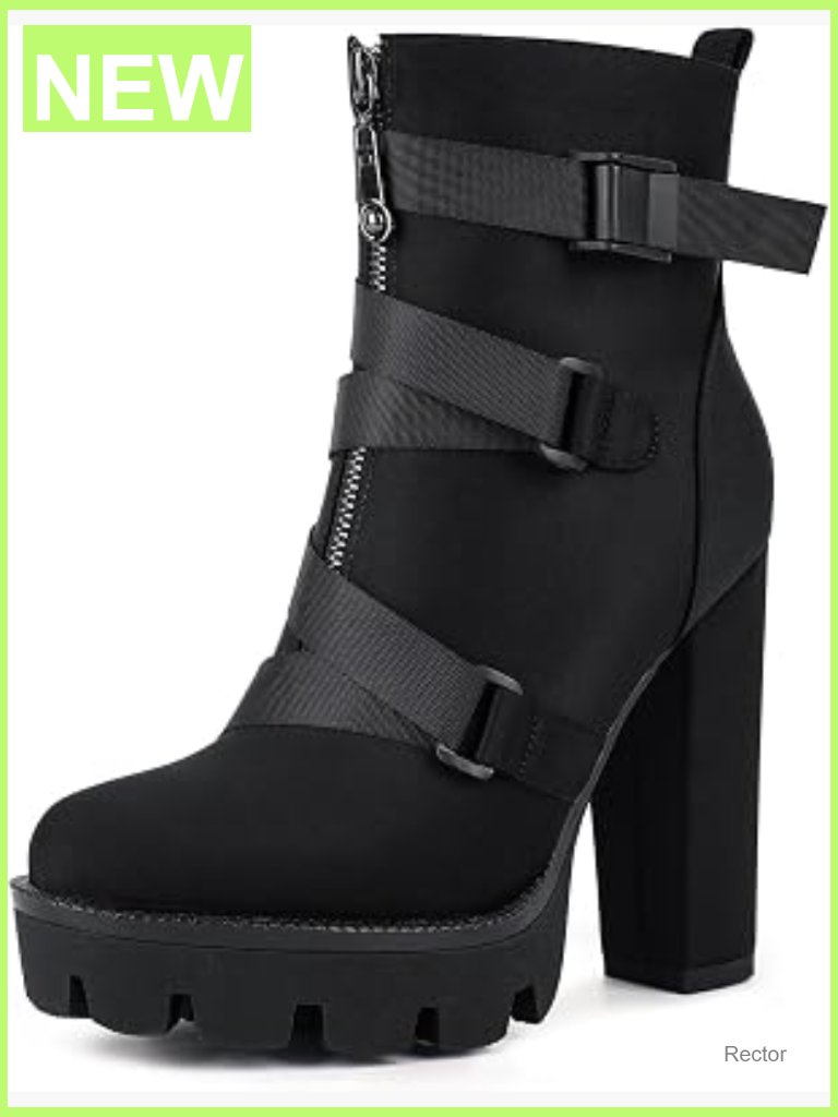 Chunky Heeled Platform Ankle Boots With Lace Up Zip Closure